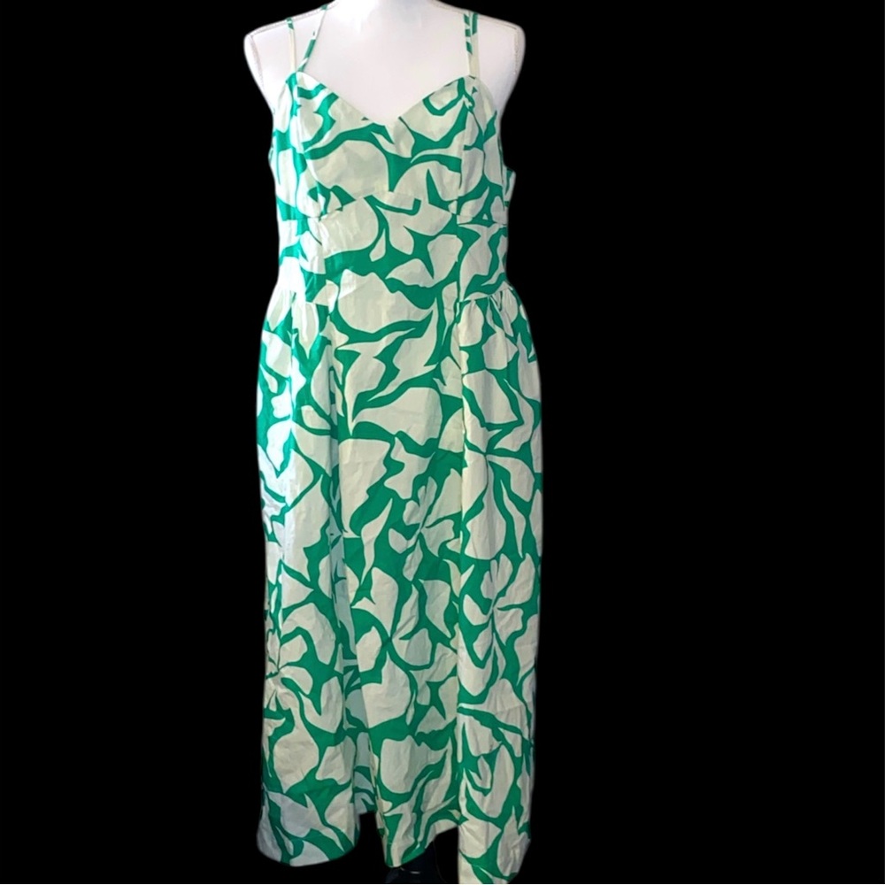 A New Day Green Floral Midi Dress White Tropical Smocked Extra Large Flaw